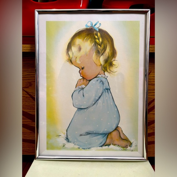 Vintage “Child’s Prayer” by Charlot Byj Framed Print - Picture 1 of 5